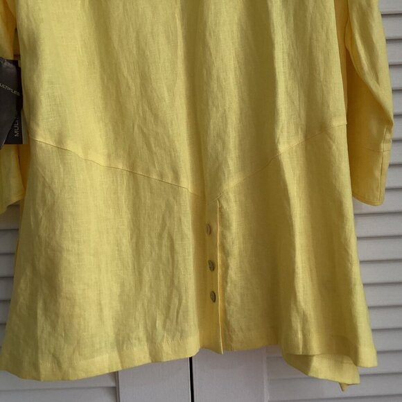 New Multiples Sz XL Bright Yellow 100% Linen A-Line Lagenlook Relaxed Chic - Picture 11 of 15